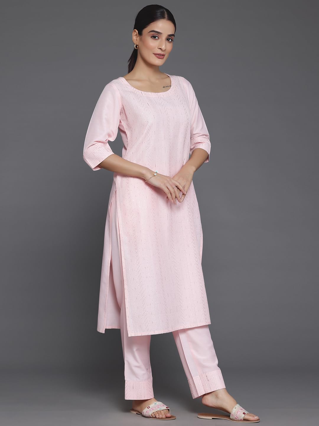 Libas Womens Self Design Silk Blend Straight Kurta With Palazzos And Dupatta