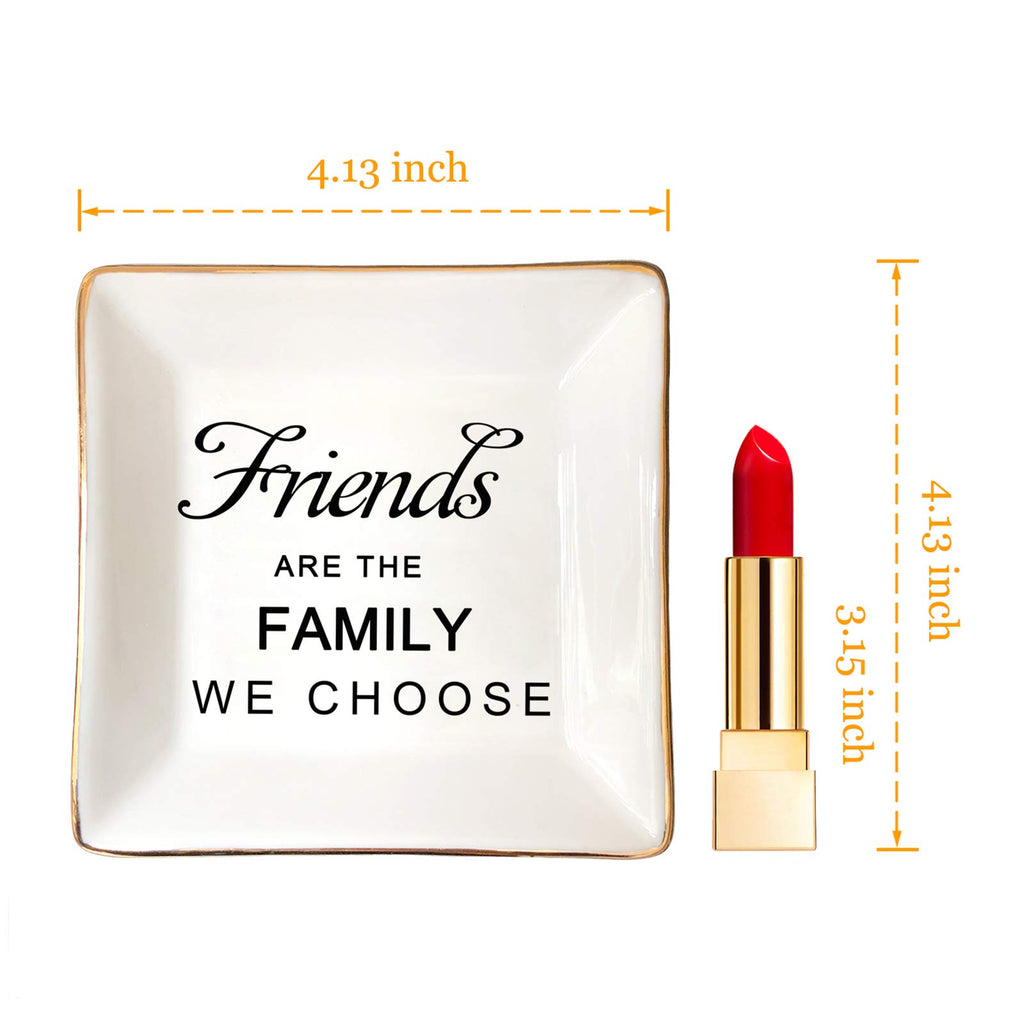 HOME SMILE Birthday Christmas Funny Gifts for Best Friend-Ceramic Ring Dish Jewelry Tray-Friends are Family We Choose
