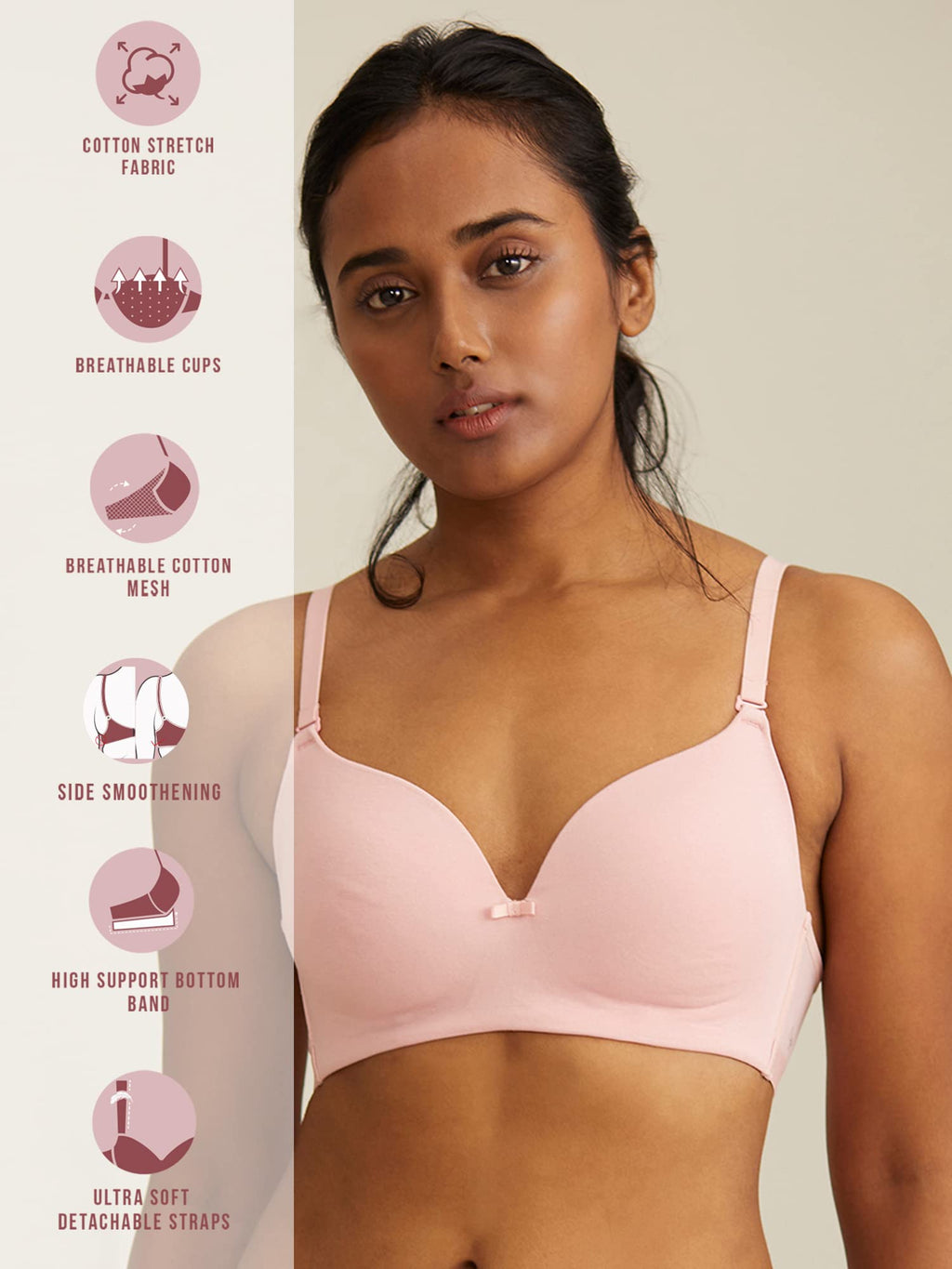 Nykd WomenS Cotton Lightly Padded Seamless Wire Free Everyday T-Shirt Bra For Women Daily Use Wireless, 3/4Th Coverage Bra, Nyb