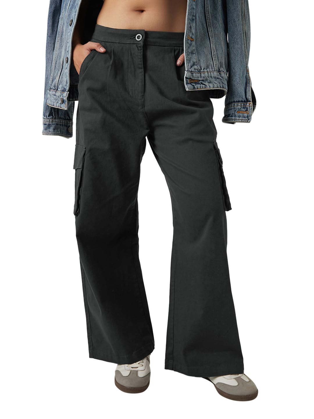 Bewakoof Womens Solid Oversized Fit 98% Cotton;2% Spandex Pant_659559_Grey_30