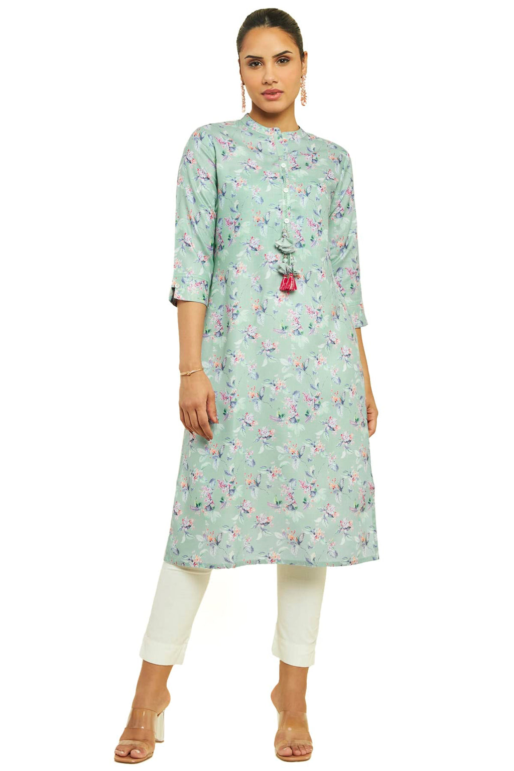 Soch Women Green Linen Floral Print Kurta(8907175294673_Green_Xl)