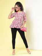 OOMPH! Peplum Tops for Women, Pink - mt797