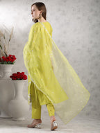 ANNI DESIGNER Women s Rayon Blend Kurta with Pants and Dupatta, Lemon Yellow, 3XL