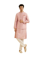 Manyavar Mens Art Silk Sequined Kurta Jacket Pyjama Set (Pink,XXL)