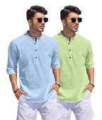 Hemrin Combo Of Men Solid Cotton Blend Straight Kurta Shirt Pack Of 2