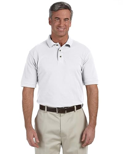 Mens 6 oz Ringspun cotton Piqu Short-Sleeve Polo - WHITE - 5XL(D0102H7KYBJ)
