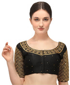 Pujia Mills Womens Embroidery Handwork Sequence Work Necklace Design Readymade Blouse (Black, 36)