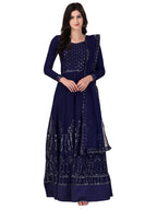 Fashion Basket Women'S Gerogette Blue Anarkali Kurta Pent With Dupatta Set