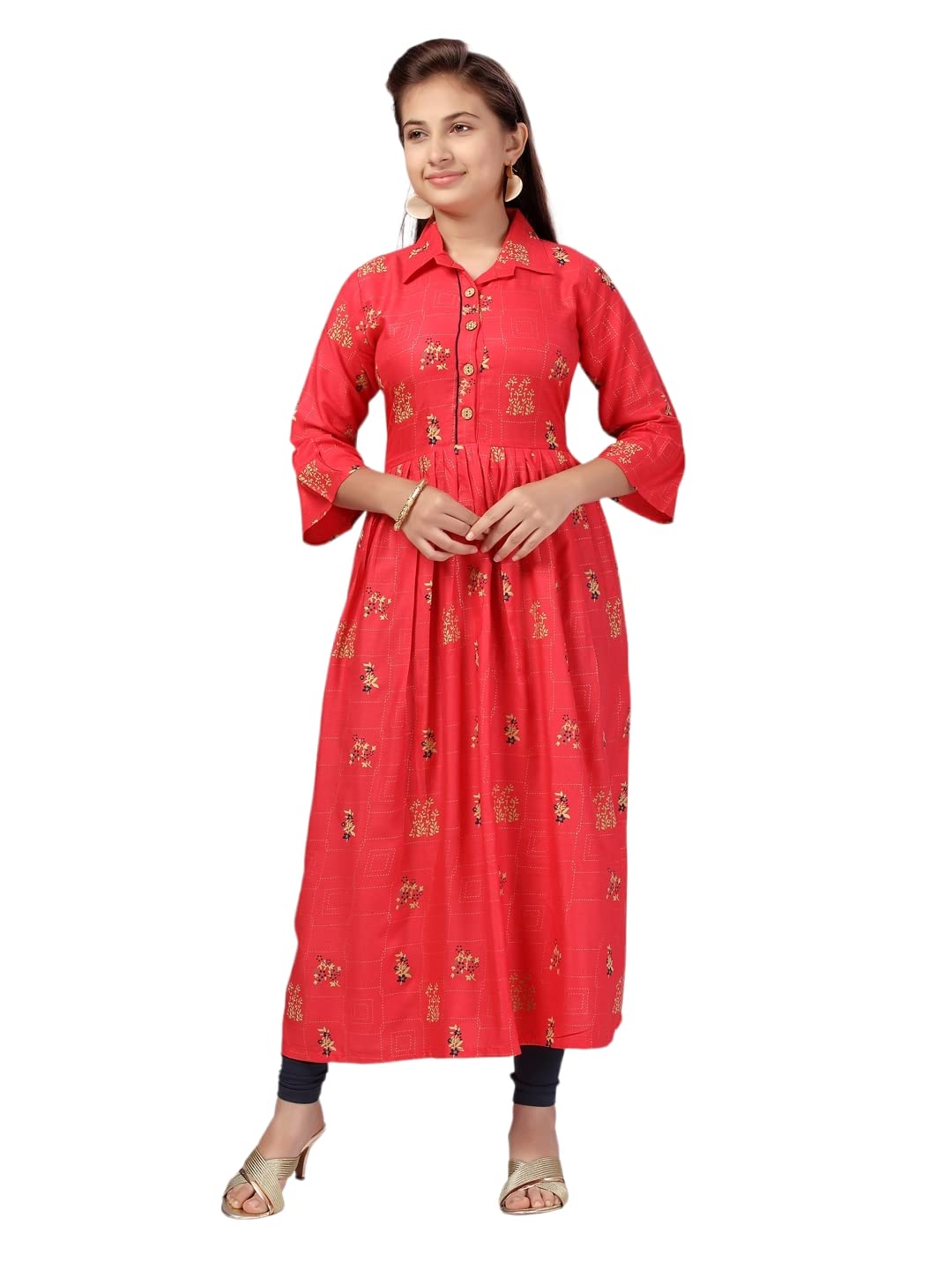 Aarika Girls Cotton Regular Tunic Shirt (KURTI-K-254_Gajri_38)