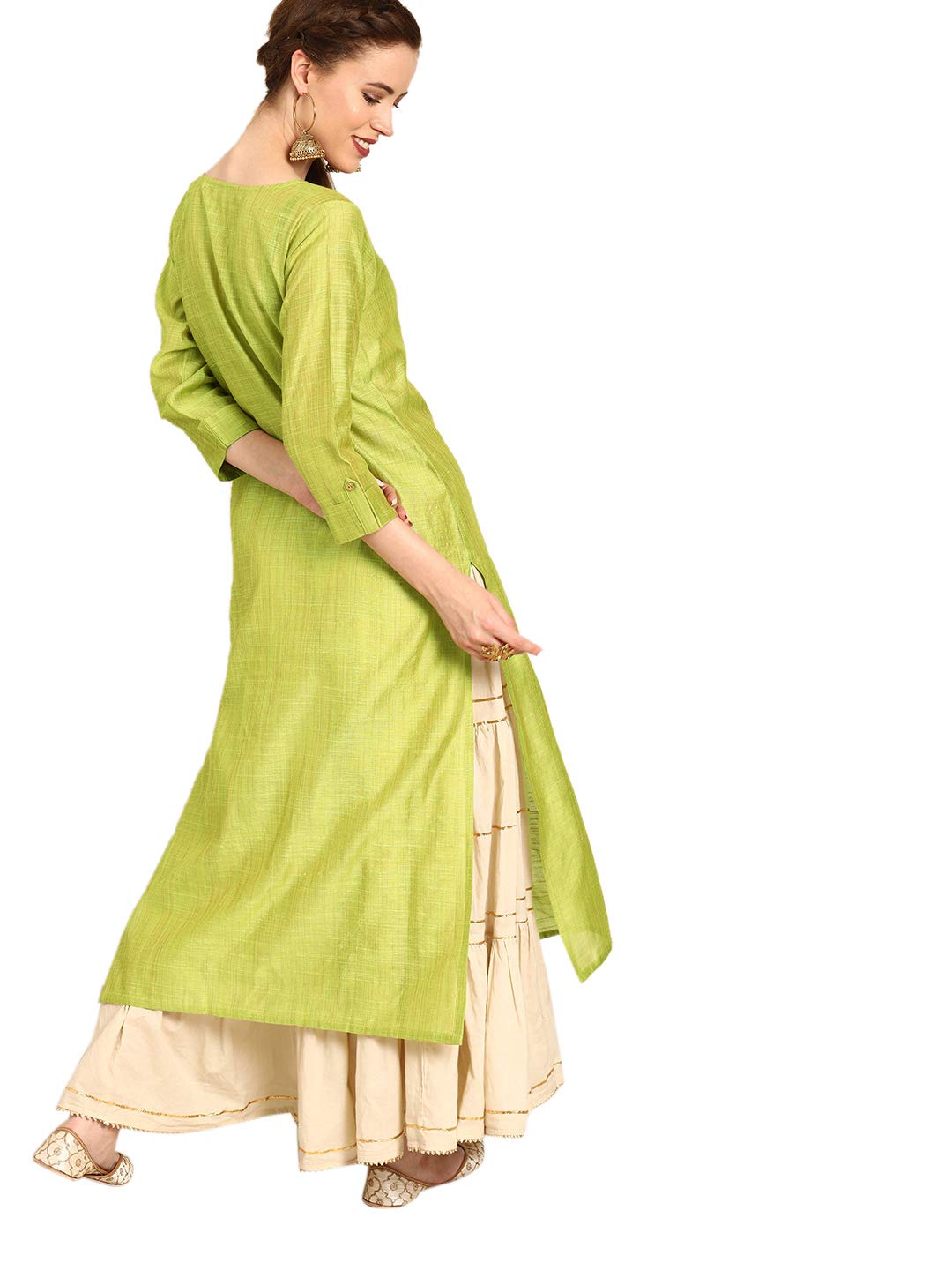 Varanga Women Olive Green Solid Straight Kurta