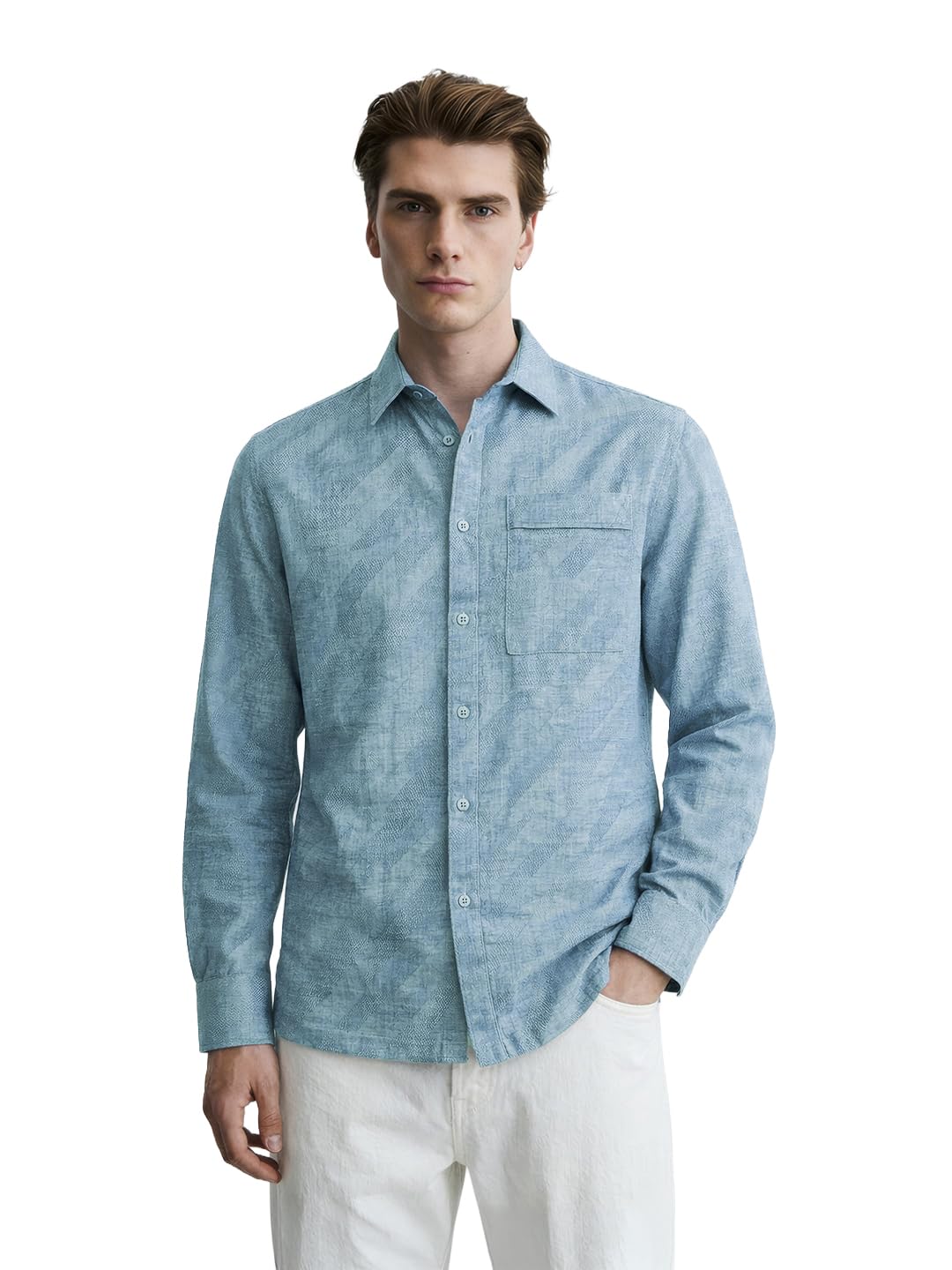 The Indian Garage Co Mens Relaxed Fit Textured Cutaway Collar Full Sleeves Sweater