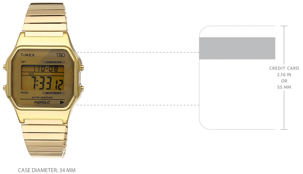 Timex T80 34mm Watch - Gold-Tone with Stainless Steel Expansion Band