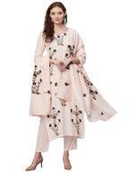 ANNI DESIGNER Womens Cotton Blend Straight Printed Kurta with Pant & Dupatta (Brush-Peach-KNW_XXL_Peach_XX-Large)