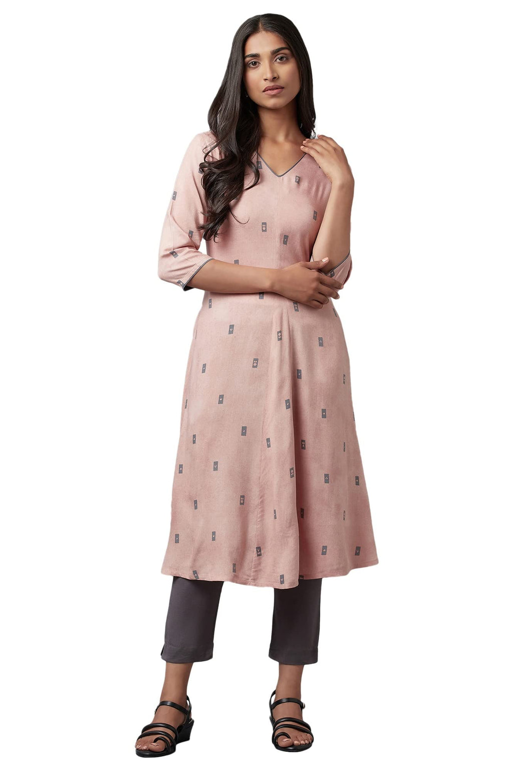 W For Woman Salmon Pink A-Line Kurta_22Few17672-118114_Xl