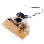 NEWEI Acrylic Cute Basket Of Dachshund Dog Earrings Drop Dangle Fashion Animal Jewelry For Women Gift