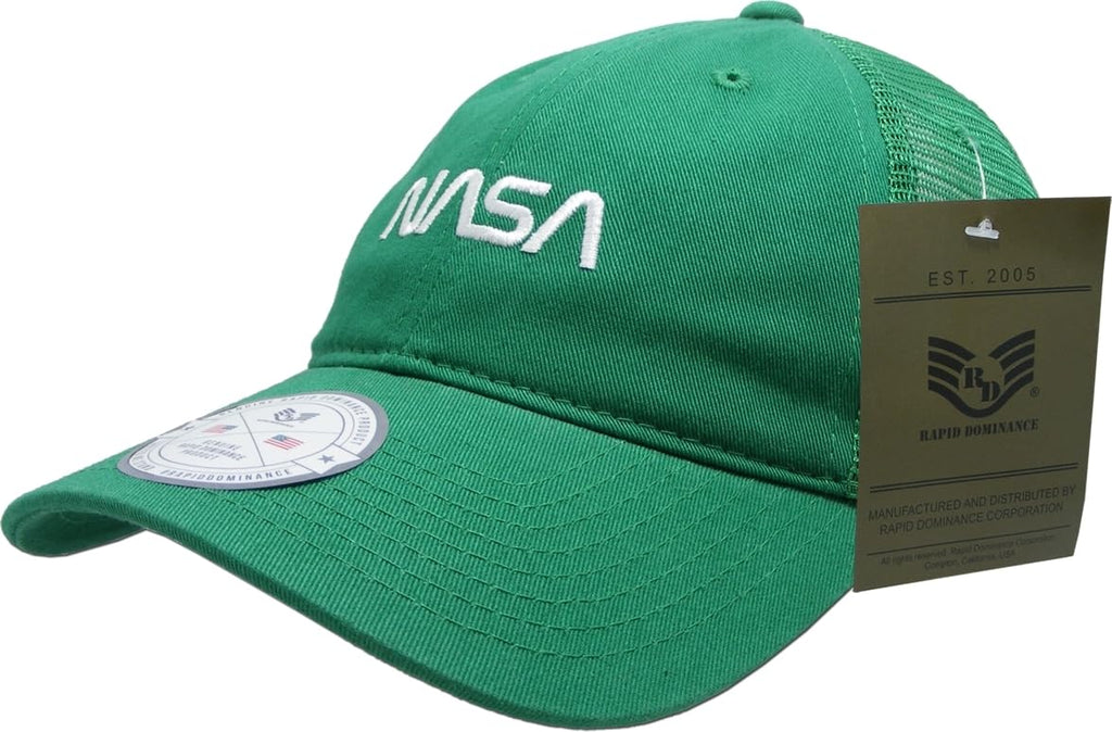 NASA Relaxed Trucker Caps, Worm, Kelly