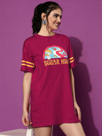 Juneberry Women Cotton Regular Fit Graphic Print Magenta Dress (Jbdr_0323_2015_Pk_L)