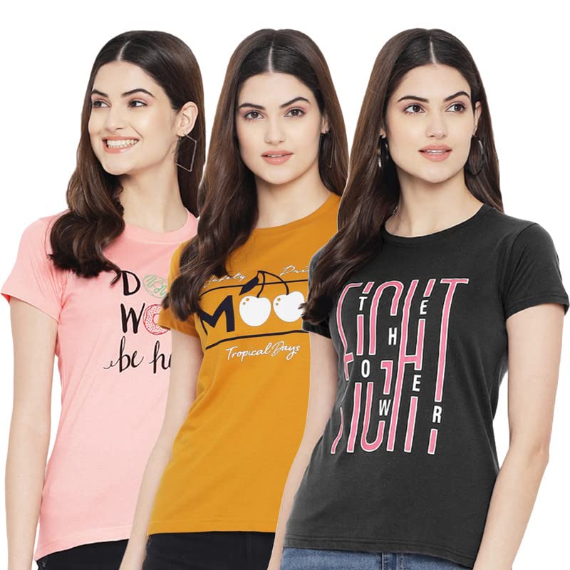 Preneum Womens Cotton Regular Fit Latest Graphic Stylish Printed Short Sleeves Casual T-Shirt || Latest Trendy & Styling (Pack 