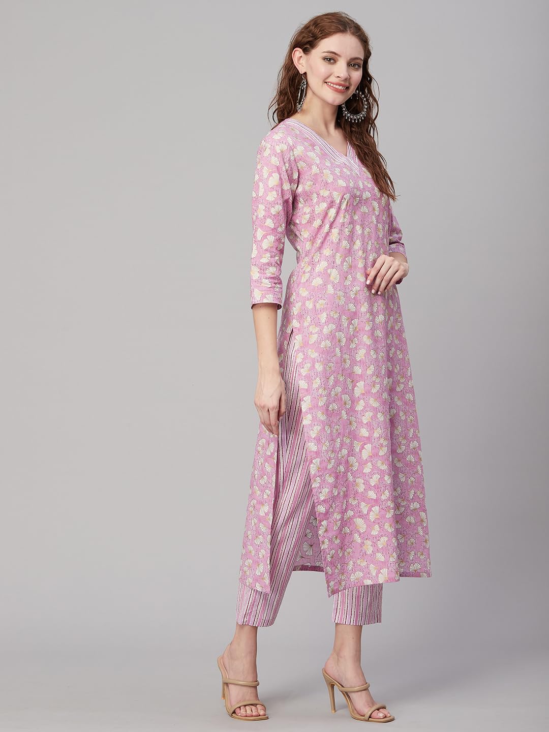 ANNI DESIGNER Ladies Cotton Blend Kurta with Trousers, purple, XL