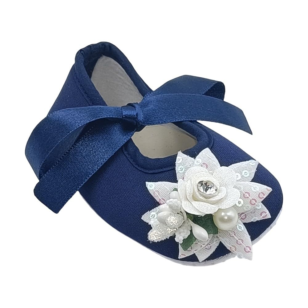 Rsmart, Baby Girl & Boy Navy Blue Floral Bow Shoes With Pearl Accent Soft Sole 0-3