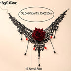 Palotay Black Gothic Choker Necklace Vampire Lace Choker for Women Halloween Lace Choker Necklaces Black Gothic Necklace with Cr