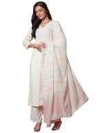 ANNI DESIGNER Womens Rayon Viscose Printed Straight Kurta with Pant & Dupatta (Mirai WHITE-VKS03_M_White_Medium)