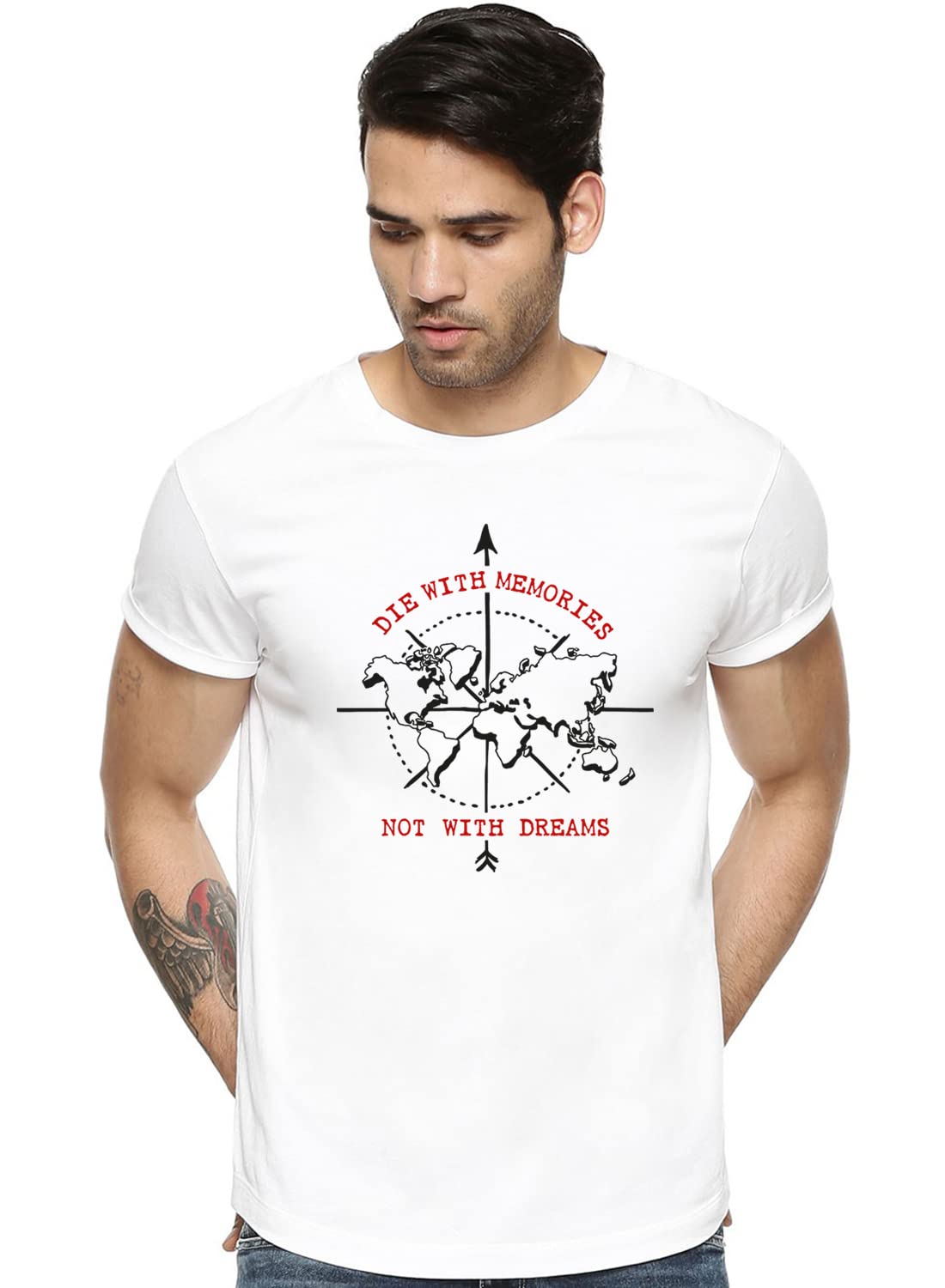 Adro Die With Memories Not With Dreams Mens Printed T-Shirt (Xl, White)