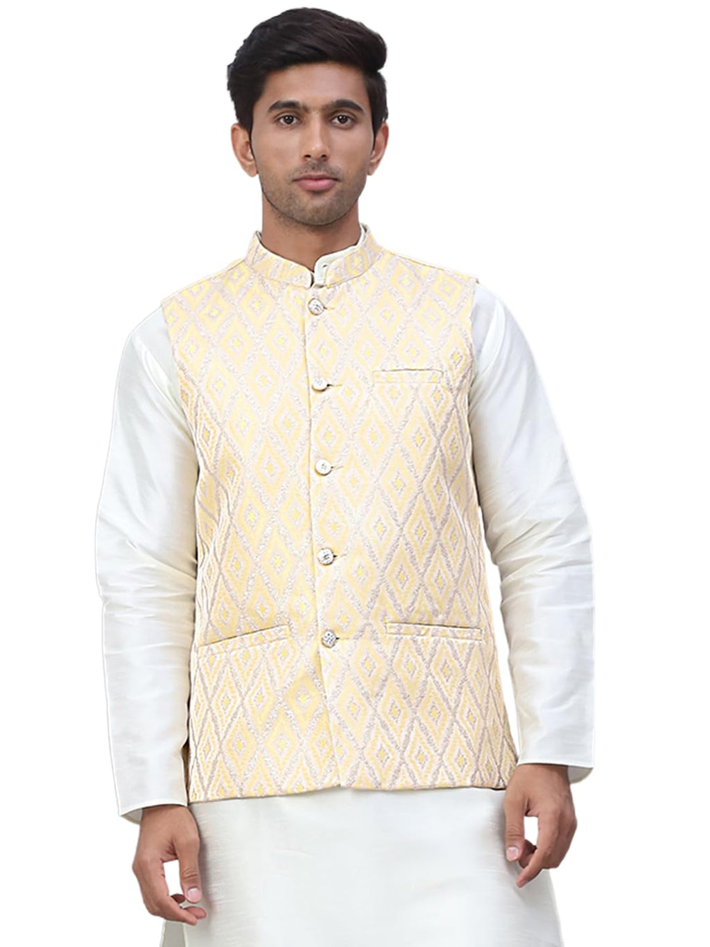 Jompers Mens Embossed Silk Blend Nehru Jacket