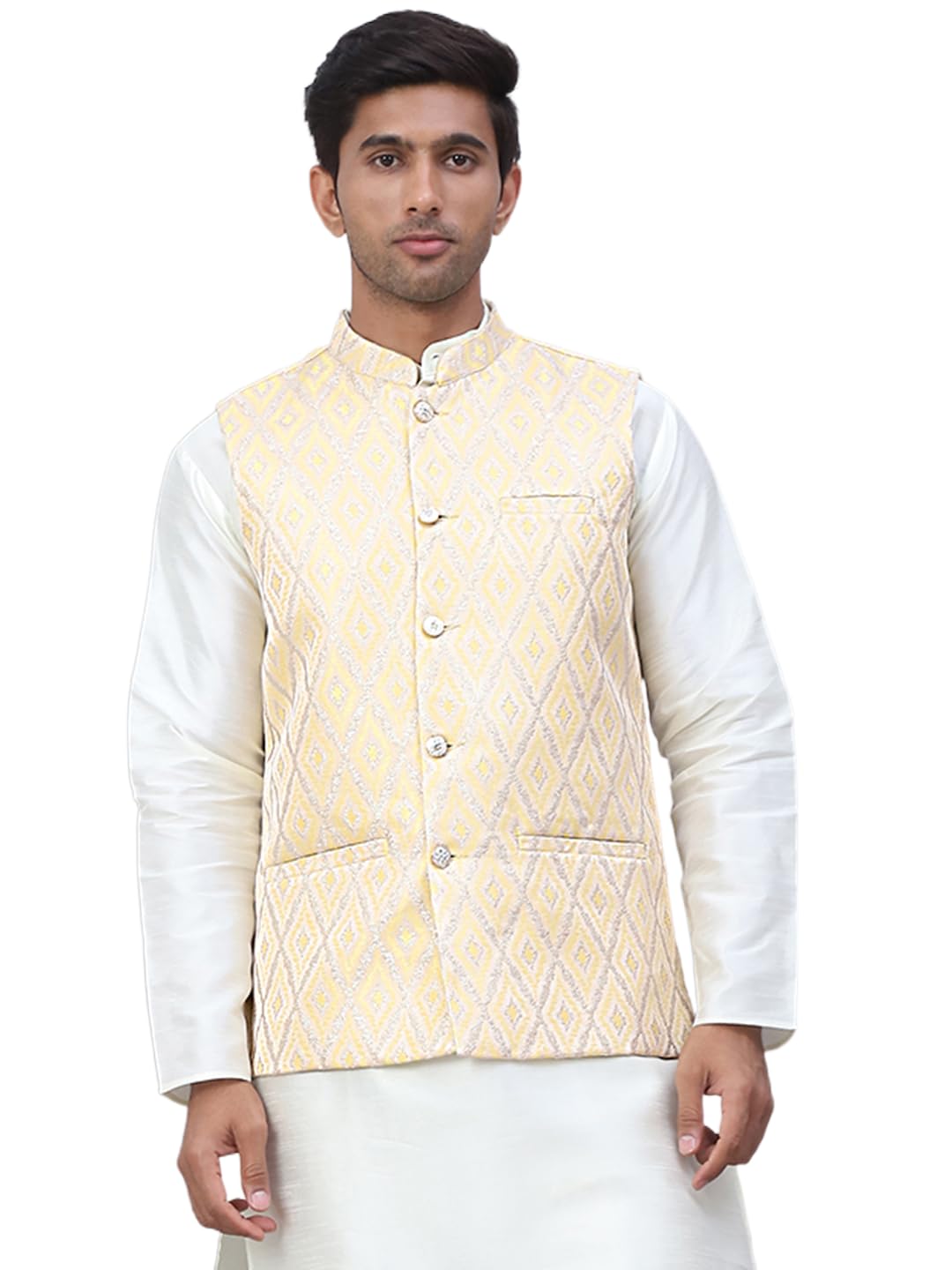 Jompers Mens Embossed Silk Blend Nehru Jacket