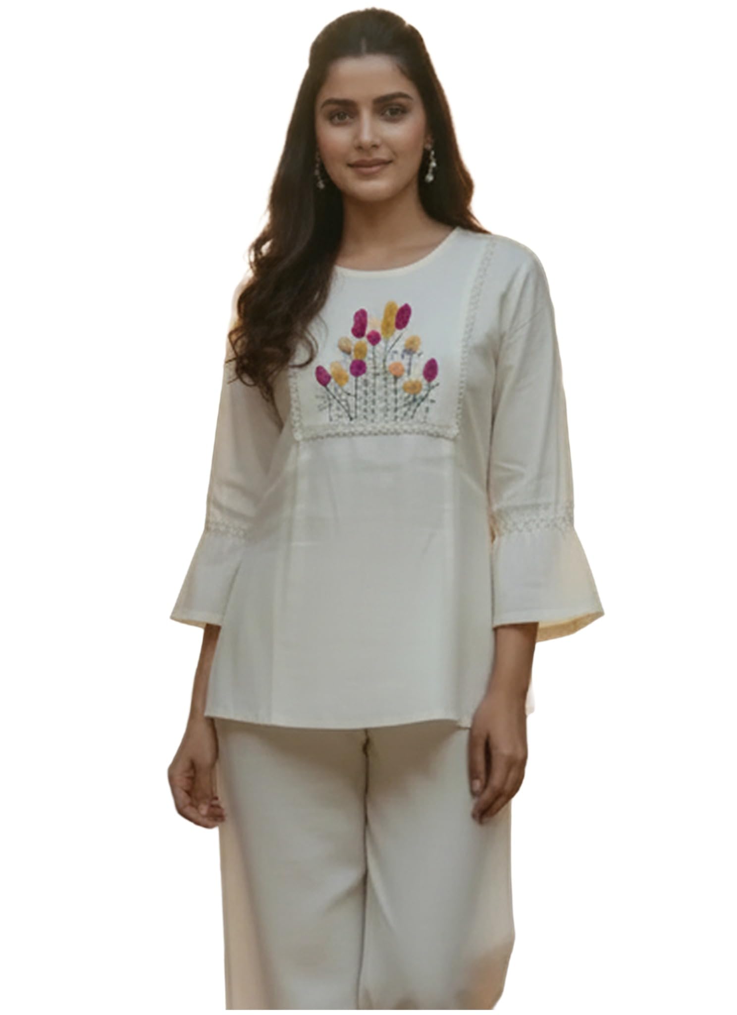 Gosriki WomenS Tops Rayon Viscose Floral Embroidered Top For Women (Dhondu Cream-Gs_Xl_Cream_X-Large)