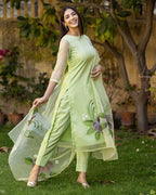 Gosriki Women'S Chanderi Cotton Straight Printed Kurta With Pant & Dupatta (Idika Green-Gs)