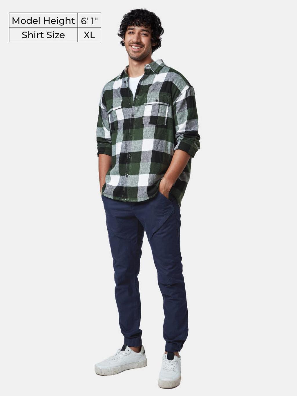 The Souled Store Plaids: Green, Black, White Men and Boys Long Sleeves Collared Neck Button Front Cotton Regular Fit Utility Shi