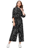 GRECIILOOKS Lycra Women Co Ord Set| Collared Self Belted Allover Print| Half Sleeve Shirt| Straight Shirt with Belt| Women Two-P