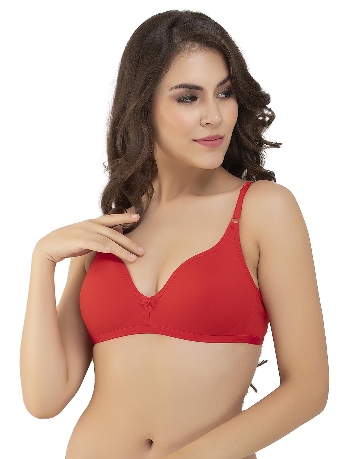 Clovia Womens Cotton Non Padded Wire Free T-Shirt, Demi, Seamless Bra (BR1449P04_Red_38B)
