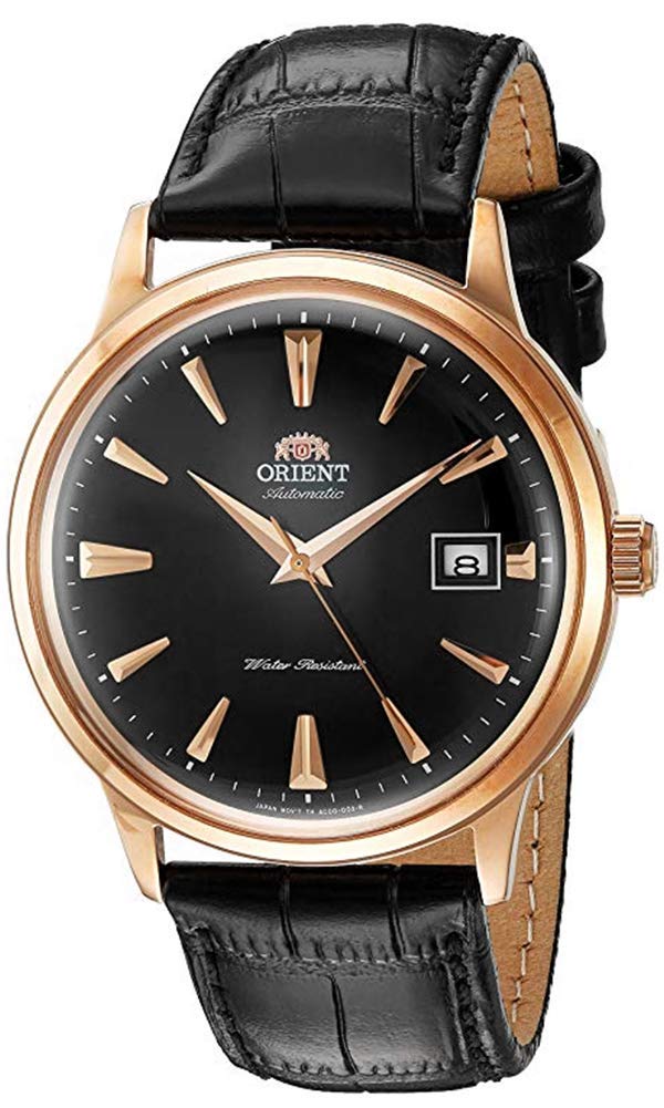 ORIENT Men's '2nd Gen. Bambino Ver. 1' Japanese Automatic Stainless Steel and Leather Dress Watch, Color:Black (Model: FAC00001B