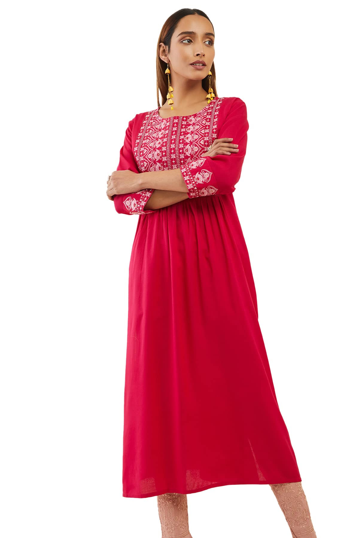 Soch Women Rayon Gathered Kurta with Embroidered Designs