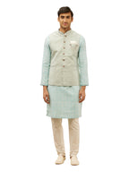Manyavar Mens Blue Brocade JACQUARD Jacket
