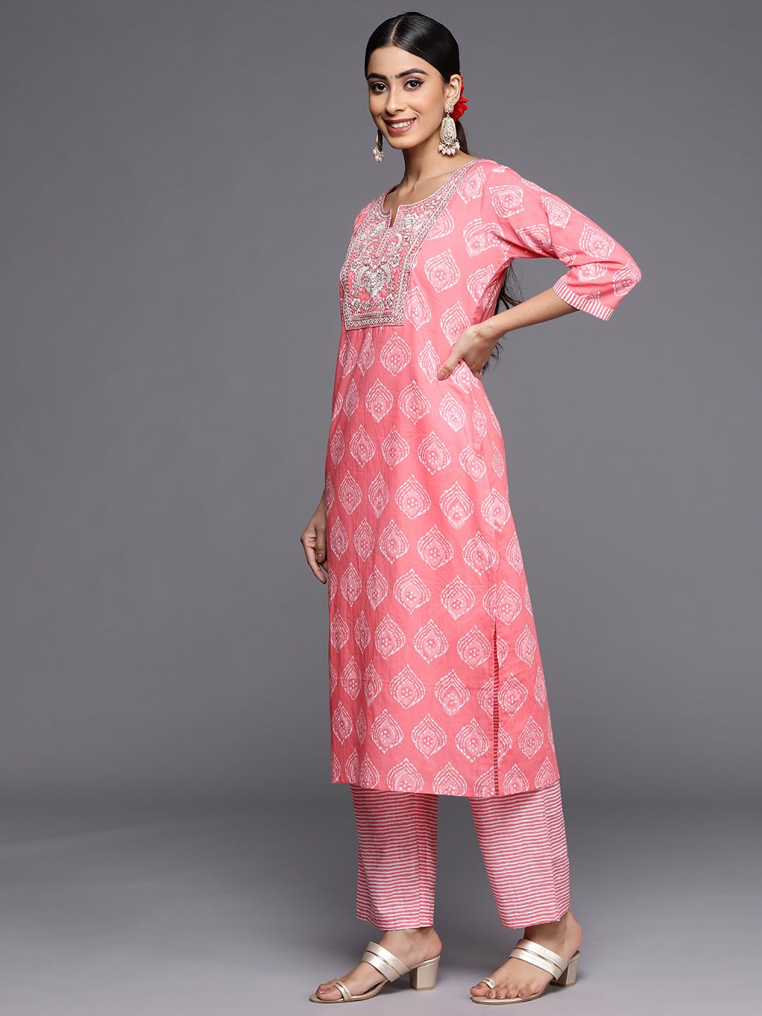 Libas Womens Yoke Design Cotton Straight Kurta With Trousers And Dupatta