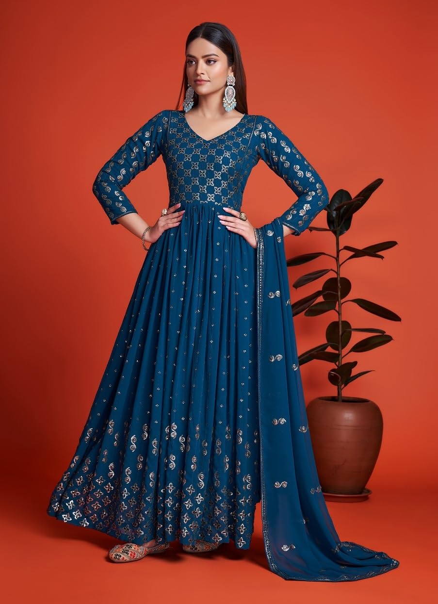 Fashion Basket Women'S Anarakali Kurta With Dupatta Set (Turquoise)