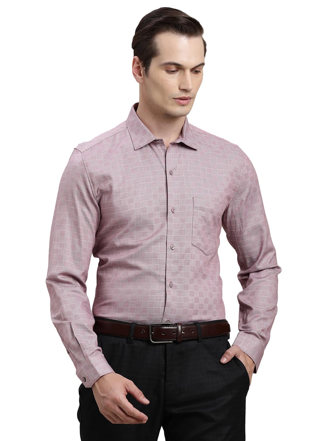 Turtle Men Pure Cotton Regular Fit Checkered Light Mauve Formal Shirt