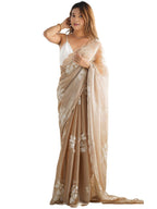 Satrani Womens Sequins Embroidery Chiffon Saree (3997S125N_Beige)