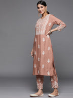 Varanga Women Mauve Embroidered Kurta Paired With Tonal Trouser And Dupatta  Elegant & Comfortable Ethnic Wear For Women, Perfec