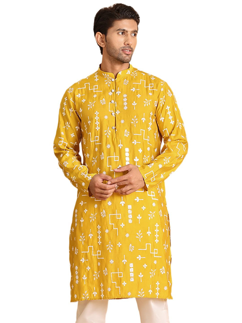 Jompers Mens Embroidered Silk Blend Straight Kurta