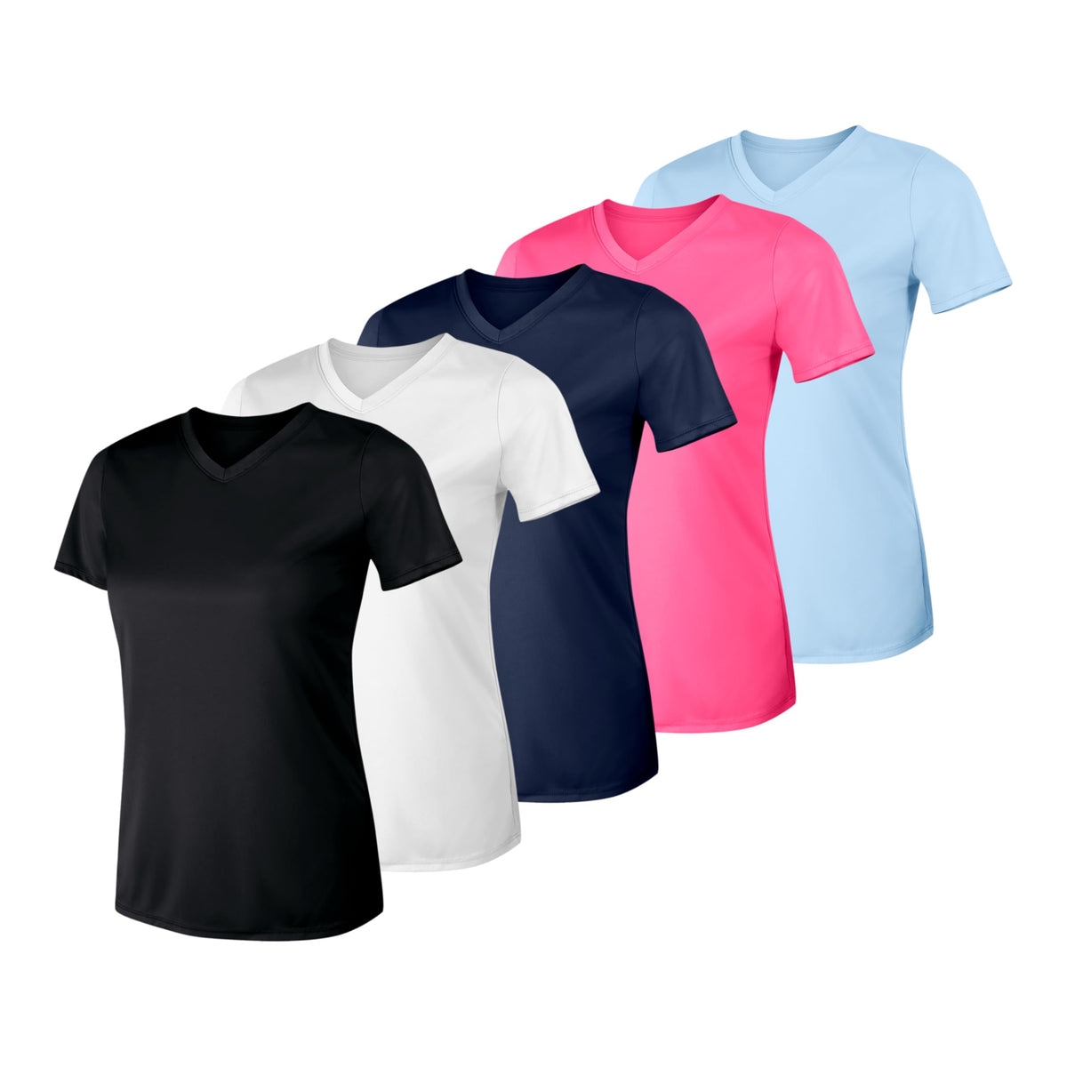 Hanes WomenS Sport Cool Dri VNeck TShirt, MoistureWicking Performance Tee, 40+ Upf Protection, 5Pack, Black/White/Navy/Pink 3