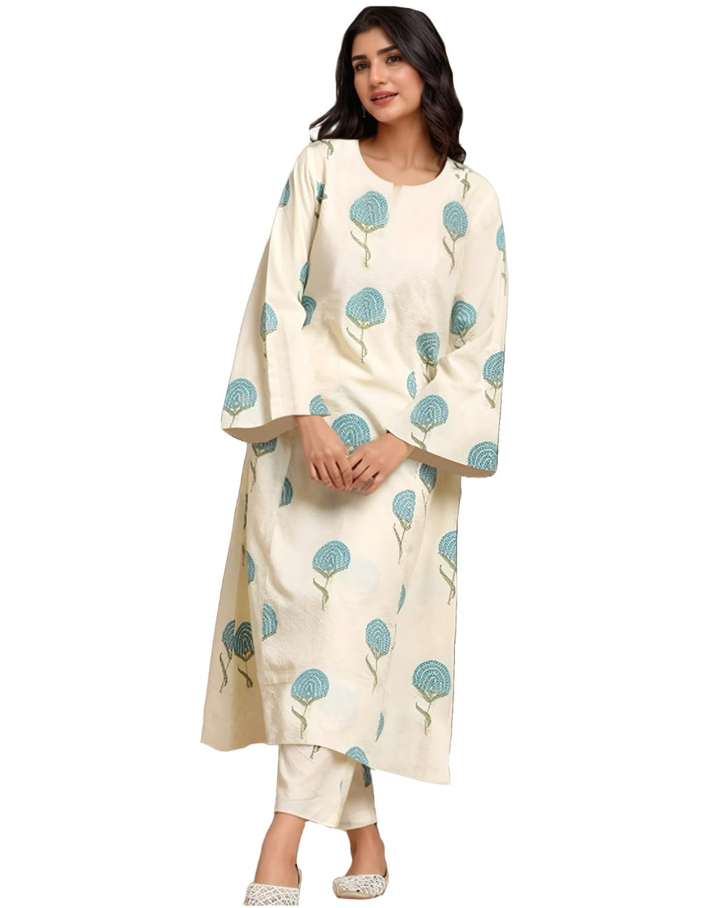 ANNI DESIGNER Women s Rayon Viscose Print Straight Kurta with Pants, Sky blue, XL
