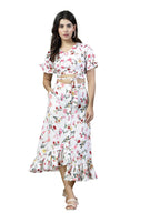 Oomph! Crepe Crop Top And Skirt Set For Women, White - Coord_Mt886Msk194