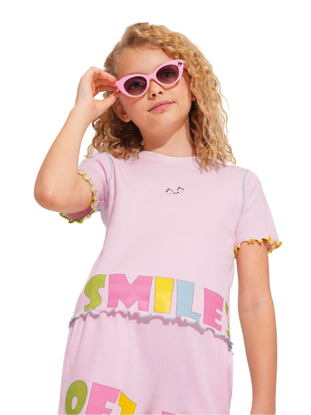 Vero Moda Girls Pink Printed Co-Ord Set T-Shirt