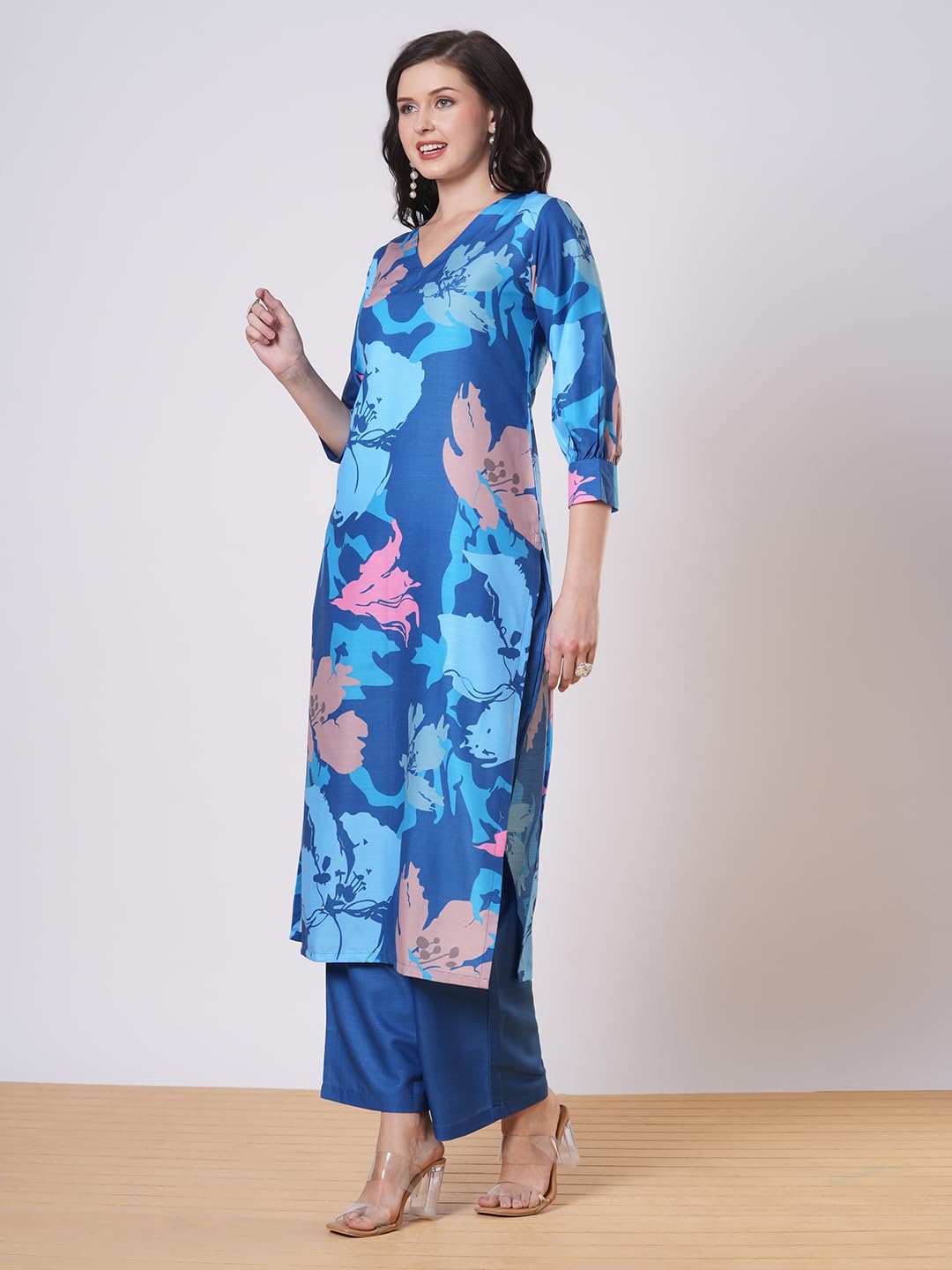 ANNI DESIGNER Womens Rayon Viscose Straight Printed Kurta with Pant (KITIMAT CEROSIN-VKS01_XL_Blue_X-Large)