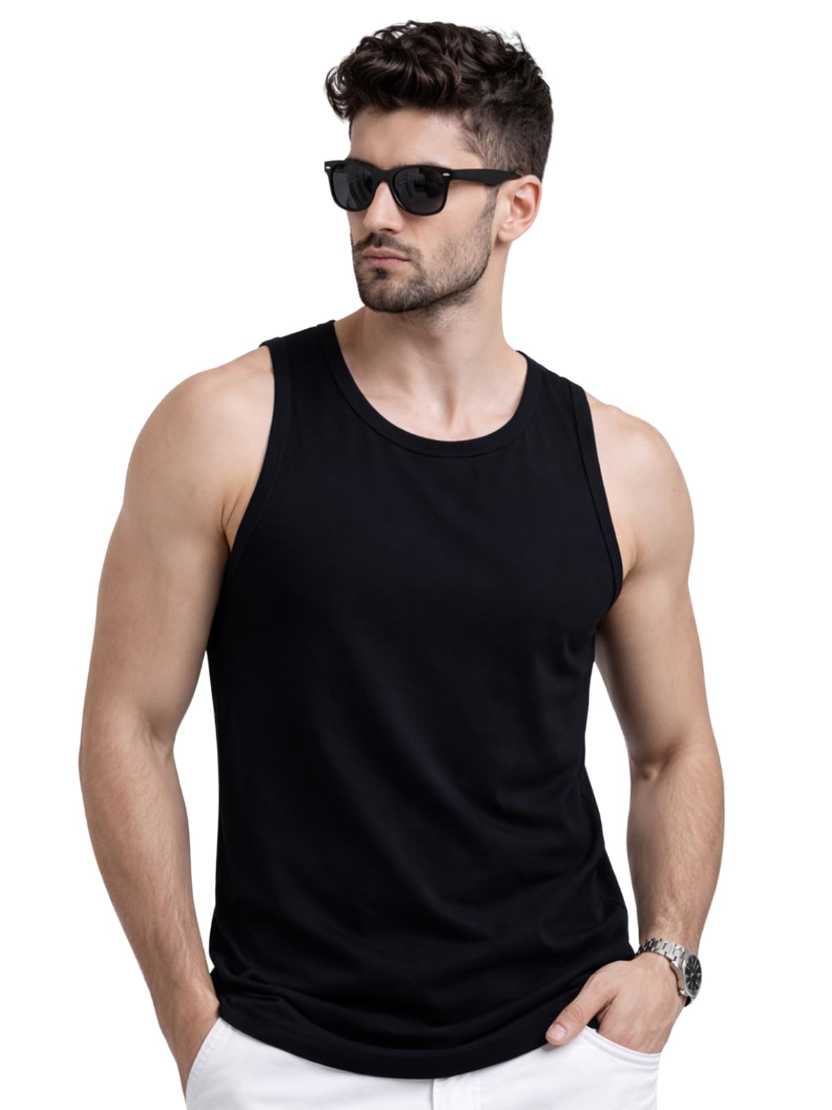 Veirdo Men's Men Sleeveless T-Shirt Solid Plain Vest Cotton Sando For Beach Wear Gym Cycling Running Other Sports