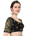 Pujia Mills WomenS Silk Readymade Stylish Design Half Sleeve Maggam Designs Pattu Aari Work Blouse For Wedding (Black Color, 38